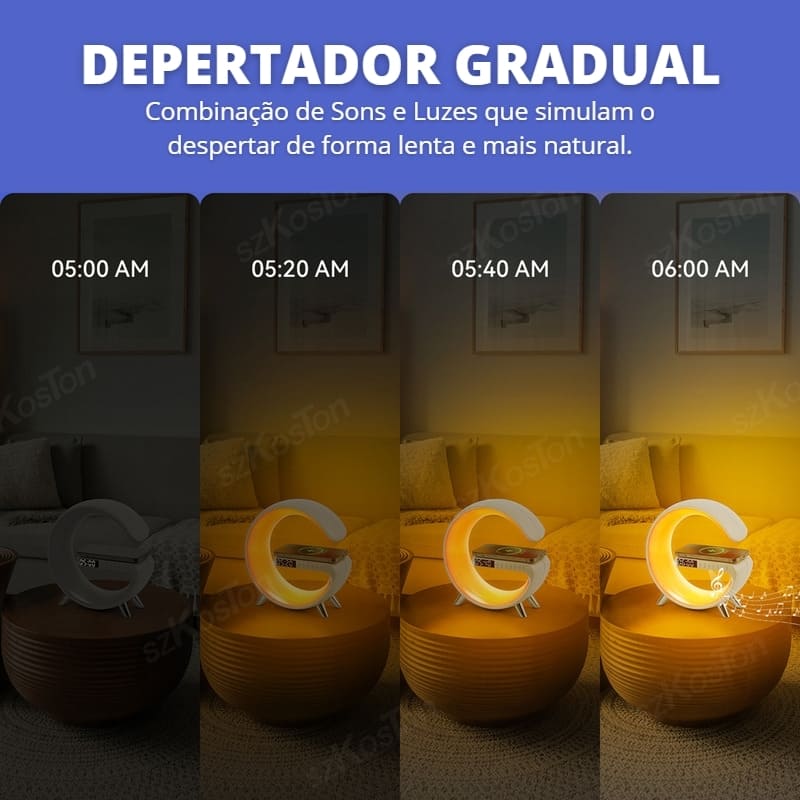 Carregador sem fio - Iphone / Samsung por Indução + Despertador + Luminária